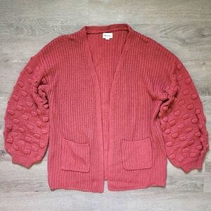 &Merci Women's Boutique Balloon Sleeve Bauble Maroon Open Sweater Cardigan Small